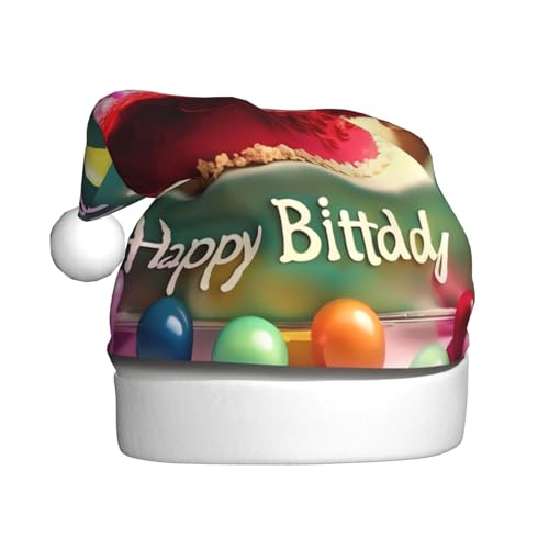 WBQLSL Happy Birthday Schöne Weihnachtsmütze für Erwachsene, 39,9 cm hohe Plüsch-Weihnachtsmütze, Unisex, dekorative Mütze, Weihnachtsmann, Weihnachten, Halloween-Party von WBQLSL