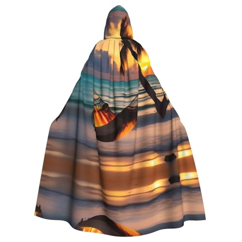 WBQLSL Karneval Mode Umhang Halloween Kapuzenumhang Unisex Karneval Motto Party und Maskerade Sonnenuntergang Strand Hängematte Muster von WBQLSL