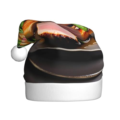 WBQLSL Leckeres gegrilltes Fleisch Erwachsene Weihnachtsmütze 39,9 cm hoch Plüsch Weihnachtsmütze Unisex dekorative Mütze Weihnachtsmann Weihnachten Halloween Party von WBQLSL