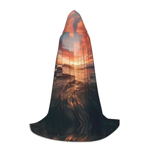 WBQLSL Leuchtend roter Sonnenuntergang M bedruckter Robe-Umhang mit Kapuze, Cosplay-Kostüm, Halloween-Party-Requisite, S/M/L von WBQLSL