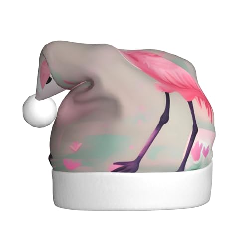 WBQLSL Love Flamingo Weihnachtsmütze für Erwachsene, 39,9 cm hoch, Plüsch-Weihnachtsmütze, Unisex, dekorativer Hut, Weihnachtsmann, Weihnachten, Halloween-Party von WBQLSL