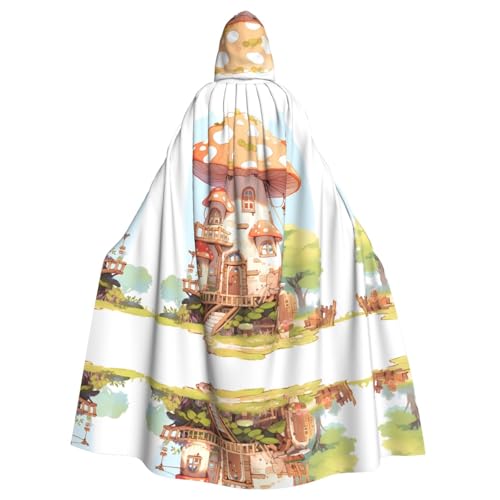 WBQLSL Mushroom House Bedruckter Umhang – Maskenumhang mit Kapuze von WBQLSL