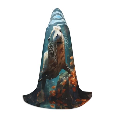WBQLSL Robbenwelpe im Wasser, M, bedruckt, mit Kapuze, Cosplay-Kostüm, Halloween-Party-Requisite, S/M/L von WBQLSL