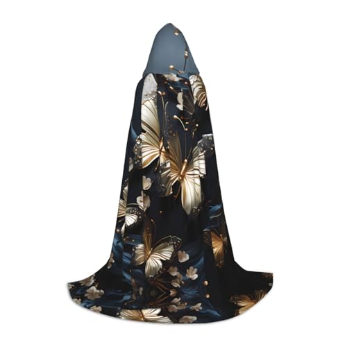WBQLSL Robe Cape mit Kapuze, Cosplay-Kostüm, Halloween-Requisite, goldfarben, weiße Schmetterlinge, Schwarz, Größe S/M/L von WBQLSL