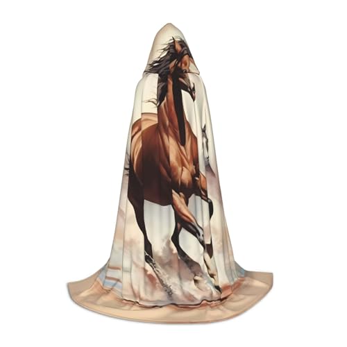 WBQLSL Robe Cape mit Kapuze, Motiv: tänzendes braunes Pferd, mit Kapuze, Cosplay-Kostüm, Halloween-Party-Requisite, S/M/L von WBQLSL