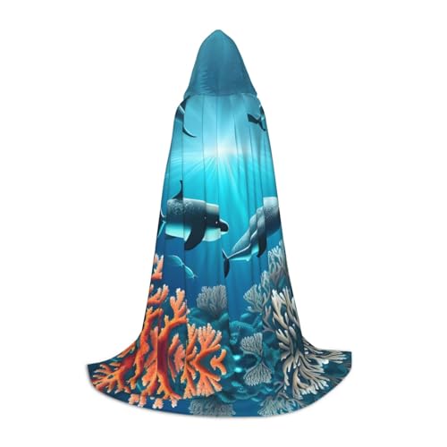 WBQLSL Robe Umhang mit Walen unter dem Meer, bedruckt, mit Kapuze, Cosplay-Kostüm, Halloween-Party-Requisite, Größe S/M/L von WBQLSL