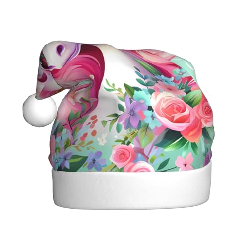 WBQLSL Rosa Einhorn Erwachsene Weihnachtsmütze 39,9 cm hohe Plüsch Weihnachtsmütze Unisex dekorative Mütze Weihnachtsmann Weihnachten Halloween Party von WBQLSL