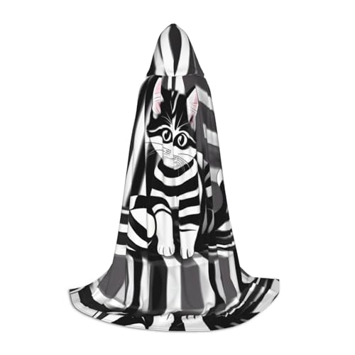 WBQLSL Schwarz-weiß gestreiftes Kätzchen-Umhang, bedruckt, mit Kapuze, Cosplay-Kostüm, Halloween-Party-Requisite, S/M/L WBQLSL Schwarz-weiß gestreiftes Kätzchen-Umhang, bedruckt, mit Kapuze, Cosplay-Kostüm, Halloween-Party-Requisite, S/M/L von WBQLSL