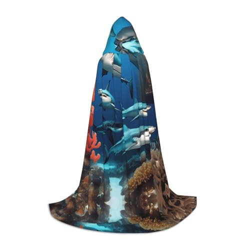 WBQLSL U-Boot-Hai-Korallen-Umhang, bedruckt, mit Kapuze, Cosplay-Kostüm, Halloween-Party-Requisite, Größe S/M/L WBQLSL U-Boot-Hai-Korallen-Umhang, bedruckt, mit Kapuze, Cosplay-Kostüm, Halloween-Party-Requisite, Größe S/M/L von WBQLSL