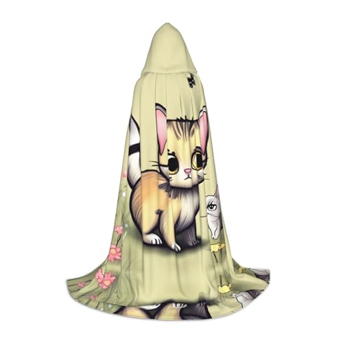 WBQLSL Umhang mit Katze und Schmetterling, bedruckt, mit Kapuze, Cosplay-Kostüm, Halloween-Party-Requisite, S/M/L von WBQLSL