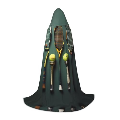 WBQLSL Umhang mit Tennisbällen und Schlägern, bedruckt, mit Kapuze, Cosplay-Kostüm, Halloween-Party-Requisite, S/M/L von WBQLSL