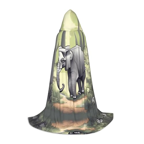 WBQLSL Umhang mit laufendem Elefant, bedruckt, mit Kapuze, Cosplay-Kostüm, Halloween-Party-Requisite, S/M/L WBQLSL Umhang mit laufendem Elefant, bedruckt, mit Kapuze, Cosplay-Kostüm, Halloween-Party-Requisite, S/M/L von WBQLSL