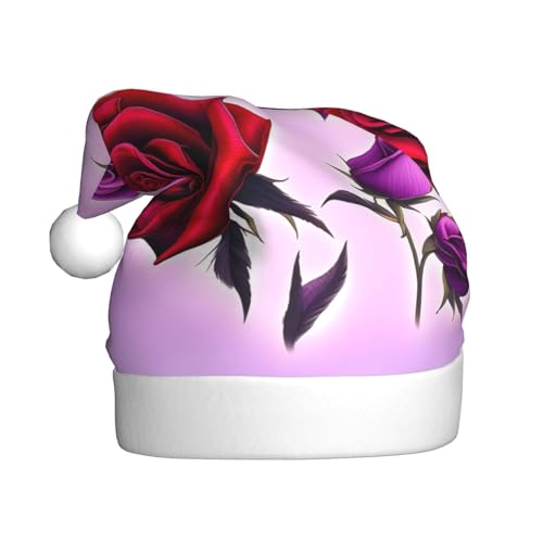 WBQLSL Weihnachtsmütze für Erwachsene, rote und violette Rosen, 39,9 cm hoch, Plüsch-Weihnachtsmütze, Unisex, dekorativer Hut, Weihnachtsmann, Weihnachten, Halloween-Party WBQLSL Weihnachtsmütze für Erwachsene, rote und violette Rosen, 39,9 cm hoch, Plüsch-Weihnachtsmütze, Unisex, dekorativer Hut, Weihnachtsmann, Weihnachten, Halloween-Party von WBQLSL