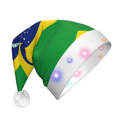 WBQLSL Weihnachtsmütze mit brasilianischer Flagge, LED-Licht, Unisex, Weihnachten, Neujahr, Erwachsene, Plüsch, Neujahrsgeschenk, Partygeschenk von WBQLSL
