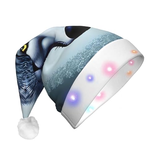 WBQLSL Weihnachtsmütze mit wildem Wolfskopf, LED-Licht, Unisex, Weihnachten, Neujahr, Erwachsene, Plüsch, Neujahr, Weihnachten, Party, Geschenk von WBQLSL