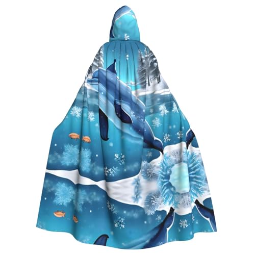 WBQLSL Winter der Delphin bedruckter Umhang – Maskenumhang mit Kapuze von WBQLSL