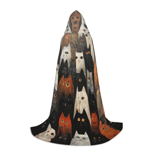 WCXTHGFA Halloween-Kostüm mit Katzenmotiv, mittelalterlicher Umhang mit bequemer Kapuze, für Cosplay, Partys und mehr von WCXTHGFA