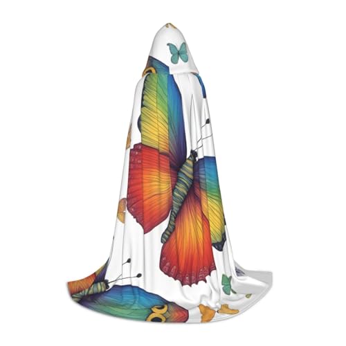 WCXTHGFA Halloween-Kostüm mit Regenbogen-Schmetterling-Druck, mittelalterlicher Umhang mit bequemer Kapuze, für Cosplay, Partys und mehr WCXTHGFA Halloween-Kostüm mit Regenbogen-Schmetterling-Druck, mittelalterlicher Umhang mit bequemer Kapuze, für Cosplay, Partys und mehr von WCXTHGFA
