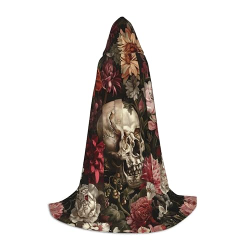 WCXTHGFA Halloween-Kostüm mit floralem Totenkopf-Druck, mittelalterlicher Umhang mit bequemer Kapuze, für Cosplay, Partys und mehr von WCXTHGFA