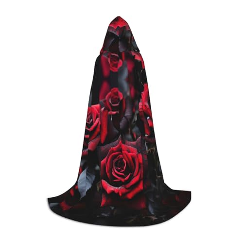 WCXTHGFA Halloween-Kostüm mit rot-schwarzer Rose, mittelalterlicher Umhang mit bequemer Kapuze, für Cosplay, Partys und mehr von WCXTHGFA
