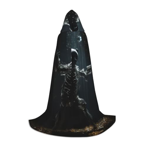 WCXTHGFA Tanzendes Skelett-Bären-Druck, Halloween-Kostüm, mittelalterlicher Umhang mit bequemer Kapuze, für Cosplay, Partys und mehr von WCXTHGFA