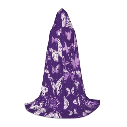 WCXTHGFA Violette Schmetterlinge, Blumendruck, Halloween-Kostüm, mittelalterlicher Umhang mit bequemer Kapuze, für Cosplay, Partys und mehr von WCXTHGFA