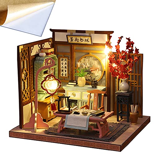 4 Sets chinesische Kunst Landhausmodelle 3D Holz Miniatur Puppenhaus Kits Klassische Architektur DIY Geburtstag Prensent (Malerei und Kalligraphie Zimmer) von WDC