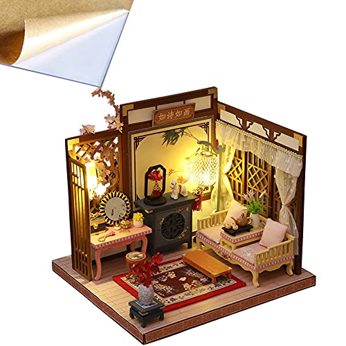 4 Sets von chinesischen Kunst Hütte Modelle 3D Holz Miniatur Puppe Haus Kits Klassische Architektur DIY Geburtstag Prensent (Schlafzimmer) von WDC