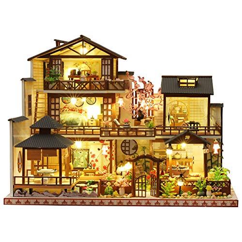 WonDerfulC Holz Japanischer Stil Große Villa Puppenhaus Kit Sakura Garten Gebäude Modell DIY Kunst Haus Romantisches Geburtstagsgeschenk von WDC