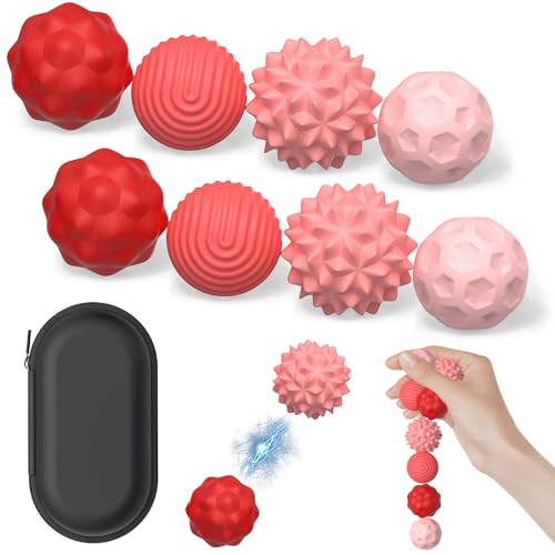 8 Stück Magnetische Sensorik Bälle, Anti-Stress Spielzeug aus Silikon, Tragbares Motorikspielzeug mit Multi-Textur, Fidget-Bälle Magnetspiel, Ideales Tisch-Magnetspiel für Familien & Partys (Rosa) von WDJLNZB