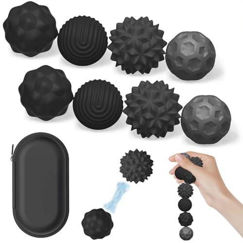 8 Stück Magnetische Sensorik Bälle, Anti-Stress Spielzeug aus Silikon, Tragbares Motorikspielzeug mit Multi-Textur, Fidget-Bälle Magnetspiel, Ideales Tisch-Magnetspiel für Familien & Partys (Schwarz) von WDJLNZB