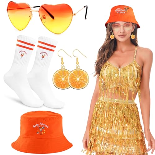 Aperol Spritz Kostüm Accessoires, Bestickte Aperol Fischerhüte, Aperol Socken, Orangen Ohrringe, Herz Sonnenbrille Orange, Perfekt für Karneval Orange Partys Cosplay, Geschenk für Aperol-Liebhaber (A) Aperol Spritz Kostüm Accessoires, Bestickte Aperol Fischerhüte, Aperol Socken, Orangen Ohrringe, Herz Sonnenbrille Orange, Perfekt für Karneval Orange Partys Cosplay, Geschenk für Aperol-Liebhaber (A) von WDJLNZB