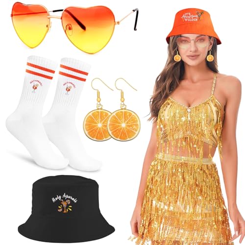 Aperol Spritz Kostüm Accessoires, Bestickte Aperol Fischerhüte, Aperol Socken, Orangen Ohrringe, Herz Sonnenbrille Orange, Perfekt für Karneval Orange Partys Cosplay, Geschenk für Aperol-Liebhaber (B) Aperol Spritz Kostüm Accessoires, Bestickte Aperol Fischerhüte, Aperol Socken, Orangen Ohrringe, Herz Sonnenbrille Orange, Perfekt für Karneval Orange Partys Cosplay, Geschenk für Aperol-Liebhaber (B) von WDJLNZB