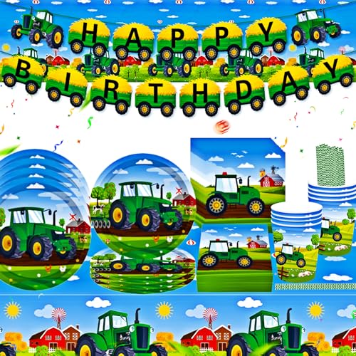 Traktor Partygeschirr Kindergeburtstag, Traktor Geburtstag Deko, Traktor Party Geschirrset , Papiergeschirr ,Traktor-Teller, Tassen, Servietten, Traktor-Tischdecke, Happy Birthday-Banner von WDJLNZB