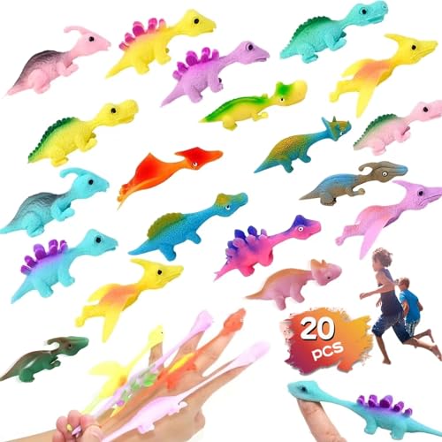20 Stück Schleuder Dinosaurier Finger Spielzeug, Elastischer Fliegender Finger-Dinosaurier Schleuder, Slingshot Dinosaur Finger Toys, Weich Katapult-Spielzeug, Zufällige Farbe (20) von WDJLNZB