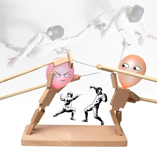 WDJLNZB 2024 New Balloon Bamboo Man Battle, Handmade Wooden Fencing Puppets, Ballon Bambus Mann Schlacht für 2-Spieler, Holz-Bots-Kampfspiel für 2 Spieler, Holzkämpfer mit Ballonkopf von WDJLNZB