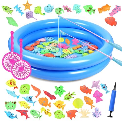 Angelspiel Magnet, 50 Stück Angeln Spielzeug, Fische Angeln Spiel 2 Jahre mit Pool Rute & Netz, Badewannenspielzeug Wasserspielzeug Kinder, Angelspiel Badewanne für Kleinkinder Kindern Angelspiel Magnet, 50 Stück Angeln Spielzeug, Fische Angeln Spiel 2 Jahre mit Pool Rute & Netz, Badewannenspielzeug Wasserspielzeug Kinder, Angelspiel Badewanne für Kleinkinder Kindern von WDKXCN