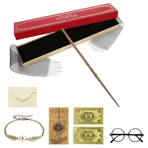 Hermine Granger Zauberstab, 37 cm, Hermine Zauberstäbe mit Stahlkern und Harz, Zauberstab Hermine in Geschenkbox mit goldgeprägten Tickets, Akzeptanzbrief, Karte, schwarze Brille, Armband Hermine Granger Zauberstab, 37 cm, Hermine Zauberstäbe mit Stahlkern und Harz, Zauberstab Hermine in Geschenkbox mit goldgeprägten Tickets, Akzeptanzbrief, Karte, schwarze Brille, Armband von WDKXCN