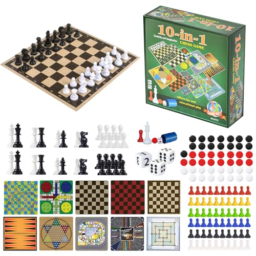 Spielesammlung Klassiker, 10 in 1 Spielesammlung Reise, Kompaktes Spiele-Set 16x16 cm, Spielesammlungen Reisespiele für Kinder & Erwachsene, Spielesammlung Gesellschaftsspiele für 2–8 Spieler von WDKXCN