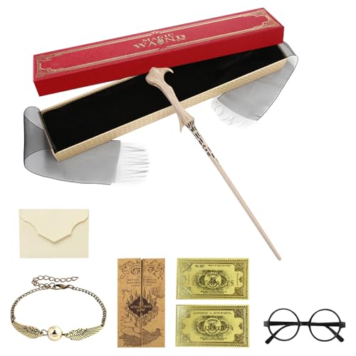 Voldemort Zauberstab, 37 cm, Ältere Zauberstäbe, Harry mit Stahlkern und Harz, Zauberstab Voldemort in Geschenkbox mit goldgeprägten Tickets, Akzeptanzbrief, Karte, schwarze Brille, Armband von WDKXCN