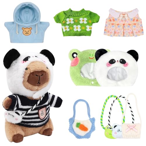 WDKXCN 11 Stück Capybara Plüschtier, 23cm Capybara Kuscheltier mit Kleidung und Accessoires,Kuscheltier Capybara,Puppenzubehör, zum Verkleiden von Plüschtier Spielzeug (Stil E) von WDKXCN