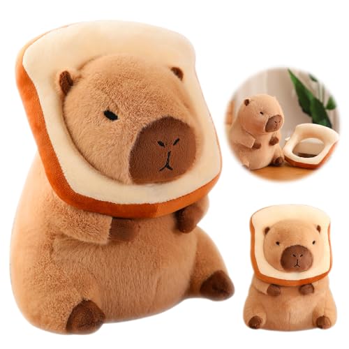 WDKXCN 30cm Capybara Kuscheltier, Capybara Plüschtier mit Tragbarer Toast Kopfbedeckung, Niedlichen Wasserschwein Kuscheltier, Plüschtier Spielzeug Geschenk for Kinder(Bread) von WDKXCN