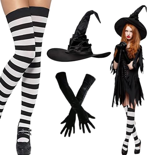 WDKXCN 3pz Halloween Hexenkostüm Damen, Hexenhut Damen mit Hohen Socken, Handschuhe, Halloween Hexenhut Erwachsene, Hexen Kostüm Damen, Cappello da Strega für Cosplay-Partydekoration Halloween WDKXCN 3pz Halloween Hexenkostüm Damen, Hexenhut Damen mit Hohen Socken, Handschuhe, Halloween Hexenhut Erwachsene, Hexen Kostüm Damen, Cappello da Strega für Cosplay-Partydekoration Halloween von WDKXCN