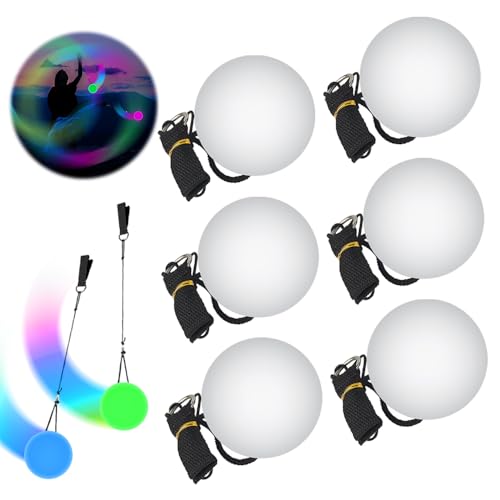WDKXCN 6 Stück LED Poi Bälle, Soft Spinning Jonglierbälle, Leuchtende POI Jonglierbälle mit Regenbogen Farben, Jonglierbälle mit Verstellbaren Doppelschlaufen-Leinen, für Anfänger & Profis WDKXCN 6 Stück LED Poi Bälle, Soft Spinning Jonglierbälle, Leuchtende POI Jonglierbälle mit Regenbogen Farben, Jonglierbälle mit Verstellbaren Doppelschlaufen-Leinen, für Anfänger & Profis von WDKXCN