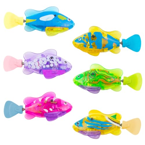 WDKXCN 6 Stück Roboter Fisch, Elektronische Fisch mit Leuchtende, Robo Fische für Kinder, Schwimmender Fisch Badewanne Spielzeug Elektrisch, Fisch Spielzeug für Kinder Badewanne Robo Fish von WDKXCN
