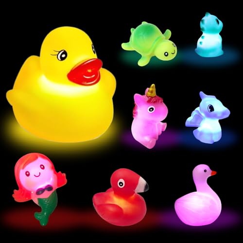WDKXCN Badespielzeug Baby, 8 Stück LED Blinkende Bunte Badewannenspielzeug, Schwimmendes Tier Baby Wasserspielzeug, Leuchtet Sensorik Spielzeug, Bade Spielzeug Geschenke für Kinder Jungen und Mädchen WDKXCN Badespielzeug Baby, 8 Stück LED Blinkende Bunte Badewannenspielzeug, Schwimmendes Tier Baby Wasserspielzeug, Leuchtet Sensorik Spielzeug, Bade Spielzeug Geschenke für Kinder Jungen und Mädchen von WDKXCN