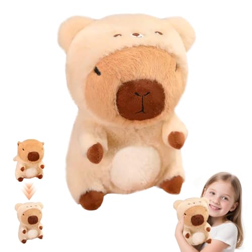 WDKXCN Capybara Kuscheltier, 25cm Capybara Plüschtier, Kuscheltier Capybara im Beigen Bärenkostüm, Capybara Plush, Wasserschwein Kuscheltier, für Home Deko und Kinder Mädchen Jungen Geschenke von WDKXCN