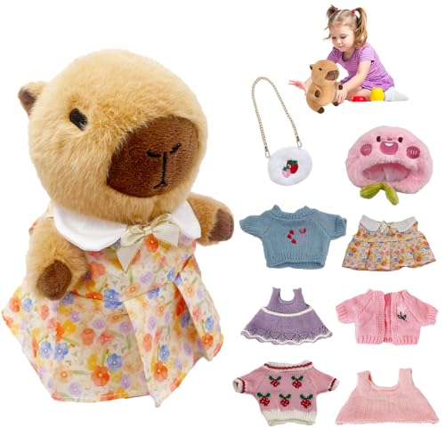 WDKXCN Capybara Plüschtier 9Pcs Set, 25cm Capybara Kuscheltier, Niedlichen Capybara Plushies mit Kleidung, Hut und Rucksäcken, Capybara Set Geschenk für Kinder Mädchen 3+ Jahre, für Home Deko WDKXCN Capybara Plüschtier 9Pcs Set, 25cm Capybara Kuscheltier, Niedlichen Capybara Plushies mit Kleidung, Hut und Rucksäcken, Capybara Set Geschenk für Kinder Mädchen 3+ Jahre, für Home Deko von WDKXCN