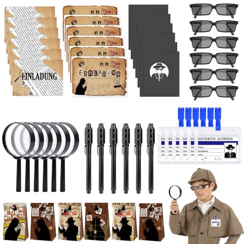 WDKXCN Detektiv Set Kinder, 48 STK Detektiv Kindergeburtstag Mitgebsel, Detektivzubehör für Kinder, Detektivisches Rollenspiel mit UV Stift Lupen Notizbuch und Ausweise mit Clip, für Junge Mädchen WDKXCN Detektiv Set Kinder, 48 STK Detektiv Kindergeburtstag Mitgebsel, Detektivzubehör für Kinder, Detektivisches Rollenspiel mit UV Stift Lupen Notizbuch und Ausweise mit Clip, für Junge Mädchen von WDKXCN