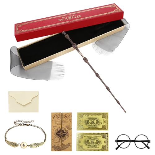 WDKXCN Dumbledore Zauberstab, 37 cm, Harry Elder Zauberstäbe mit Stahlkern und Harz, magischer Dumbledore Zauberstab in Geschenkbox mit goldgeprägten Tickets, Akzeptanzbuchstaben, Karte, schwarze WDKXCN Dumbledore Zauberstab, 37 cm, Harry Elder Zauberstäbe mit Stahlkern und Harz, magischer Dumbledore Zauberstab in Geschenkbox mit goldgeprägten Tickets, Akzeptanzbuchstaben, Karte, schwarze von WDKXCN